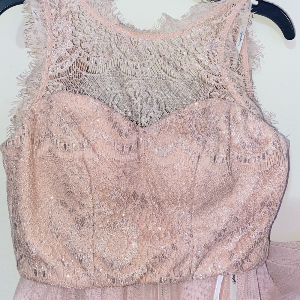 blush pink 2-piece prom dress